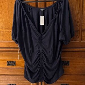 NWT Lane Bryant Deep Blue V-neck Ruched Knit Blouse Adjustable drawstring 22/24